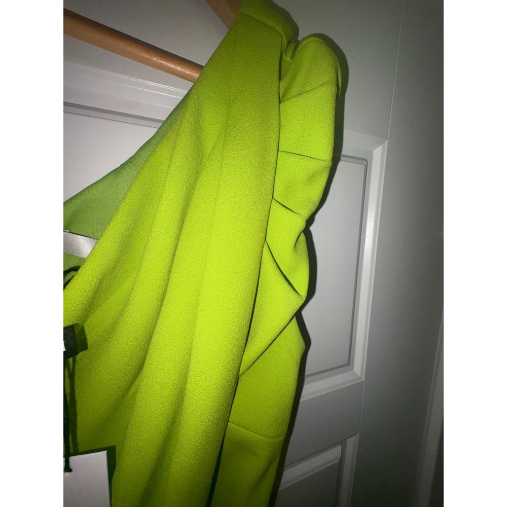 $895 Badgley Mischka Womens One Shoulder Belted Gown Lime Green Size 4 NWT - Picture 15 of 16